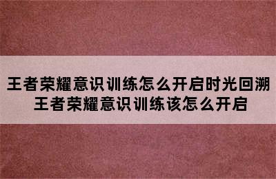 王者荣耀意识训练怎么开启时光回溯 王者荣耀意识训练该怎么开启